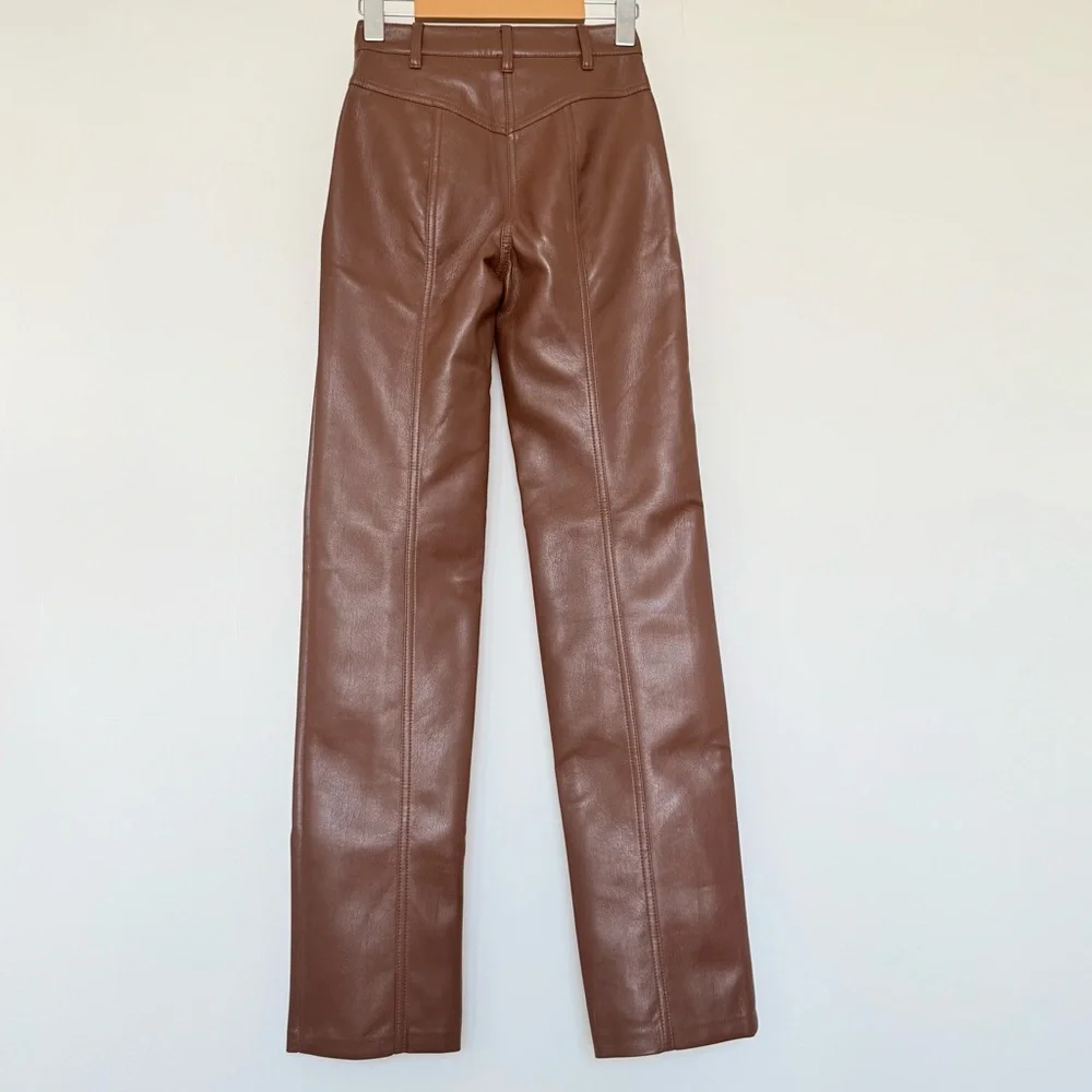 Aritzia Wilfred Rebel Vegan Leather Pants Brown Straight Leg Size 00 - Picture 4 of 13